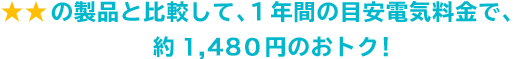 ★の製品と比較して、1年間の目安電気料金で、約1,480円のおトク！